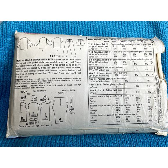 Simplicity 4007 Mens pajamas pattern short average and tall size small - Picture 3 of 5